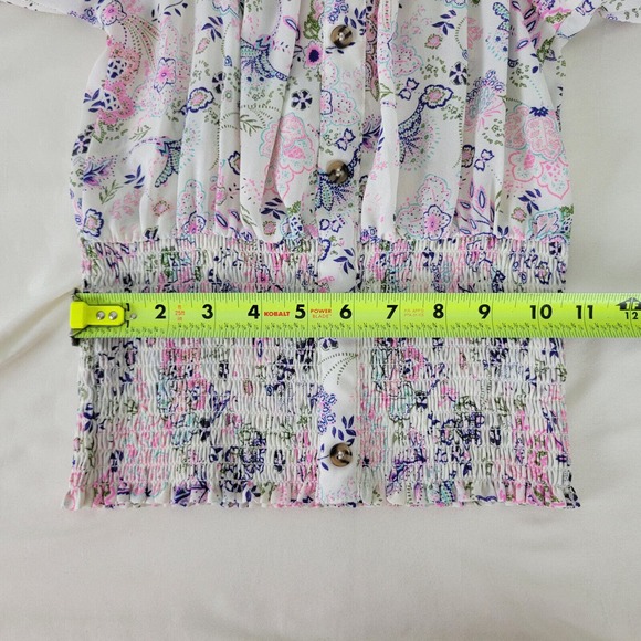 No Boundaries Juniors Blouse Size 1 Top White Floral‎ Long Sleeve Square Neck - Picture 6 of 11
